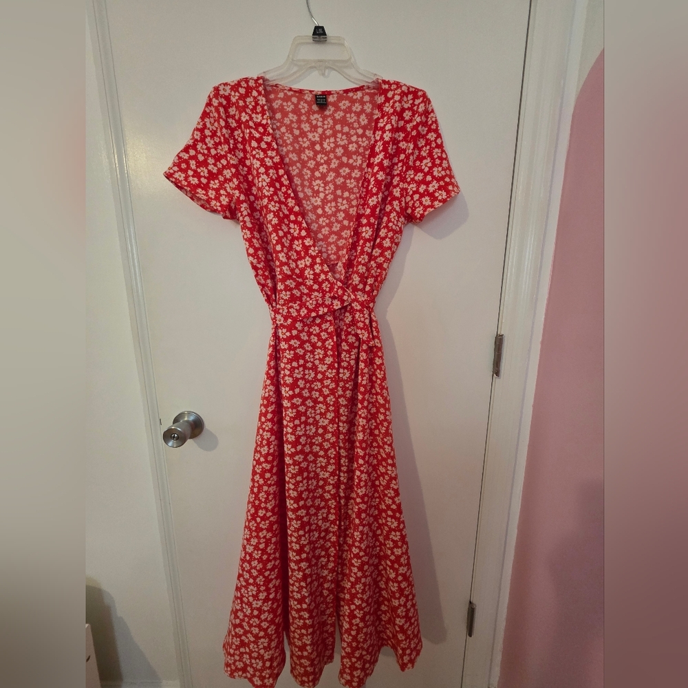SHEIN Red Floral Midi Dress